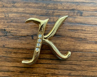 Vtg 70s 80s Dark Blue Name Letter Initial /'K/' Brooch