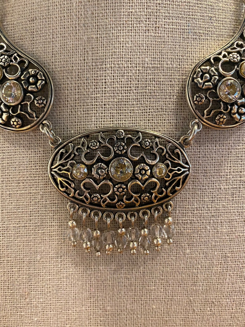 Vintage Marked 925 Art Nouveau Style Collar Necklace with Floral Design