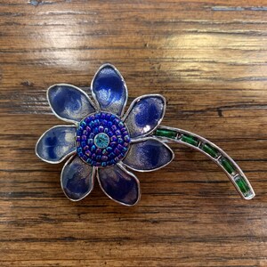 Vintage Signed Danecraft Seven Petal Blue Flower Brooch