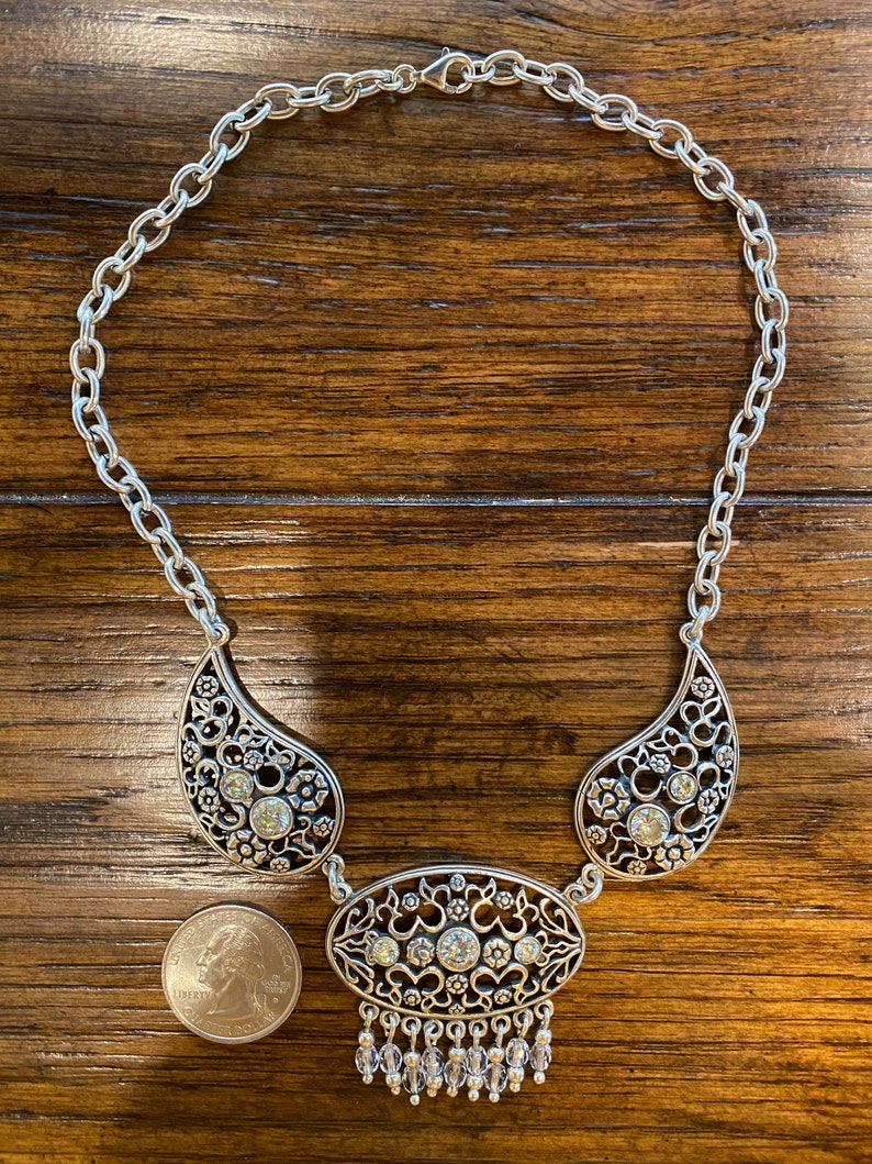 Vintage Marked 925 Art Nouveau Style Collar Necklace with Floral Design