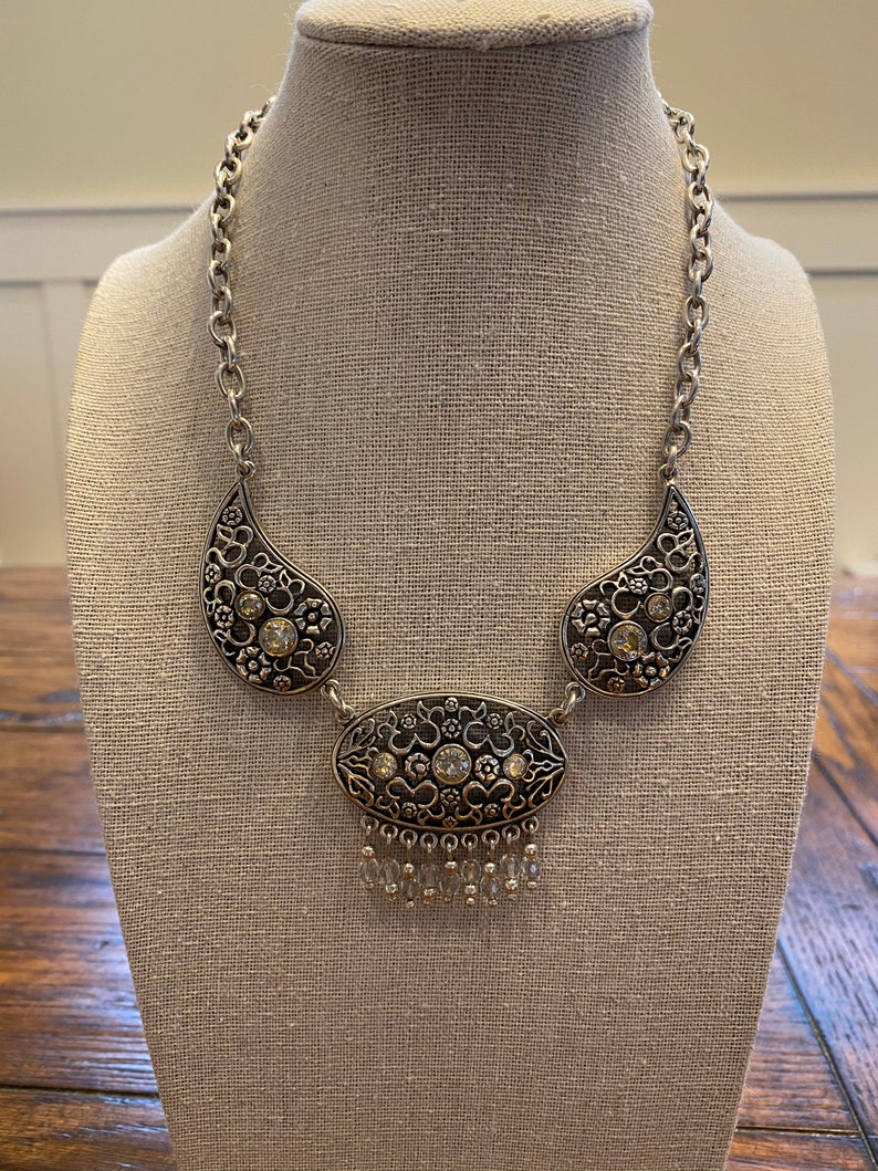Vintage Marked 925 Art Nouveau Style Collar Necklace with Floral Design