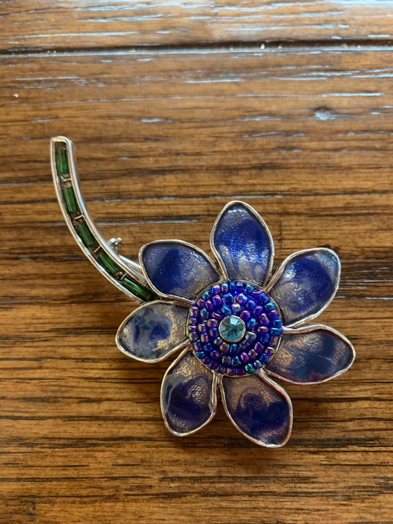 Vintage Signed Danecraft Seven Petal Blue Flower … - image 3