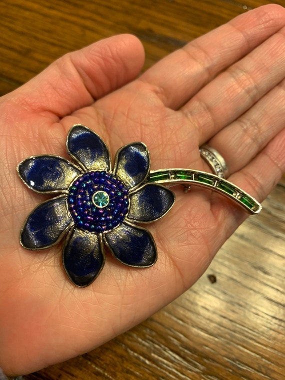 Vintage Signed Danecraft Seven Petal Blue Flower … - image 10