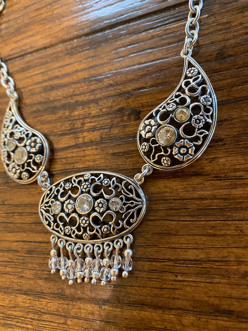 Vintage Marked 925 Art Nouveau Style Collar Necklace with Floral Design