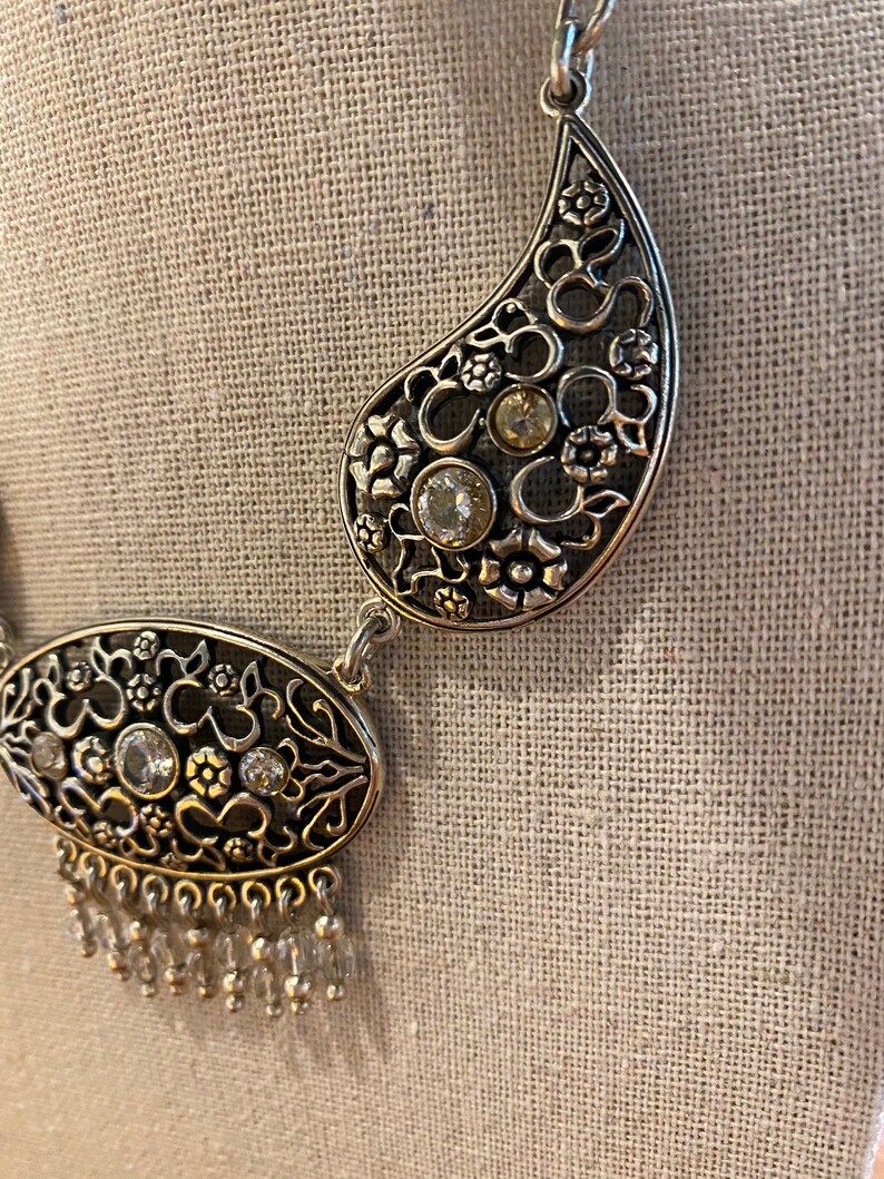 Vintage Marked 925 Art Nouveau Style Collar Necklace with Floral Design