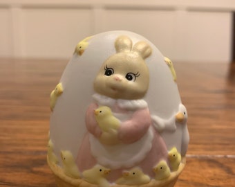 Ceramic Easter Egg with Bunny and Ducklings Design