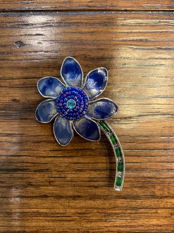 Vintage Signed Danecraft Seven Petal Blue Flower … - image 4