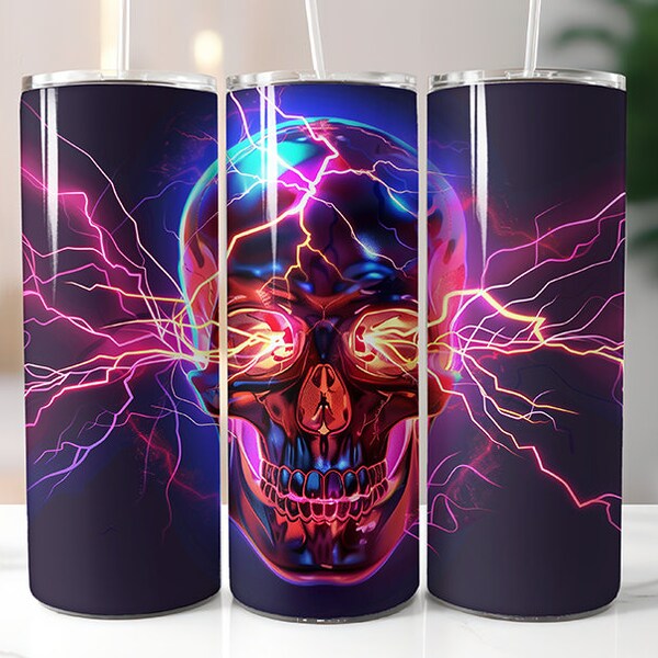 Neon Skull - Electric - Sublimation Template and Print File. Sublimate on 20oz Tumblers / Water Bottles - or Print Sized for 8 x 10