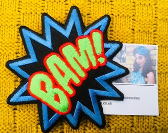 BAM, WOW, POW! Dekorativt hårspänne i tecknad stil; serietidningsbrosch; broderat dekorativt hårspänne; unisexbrosch; funky julklapp