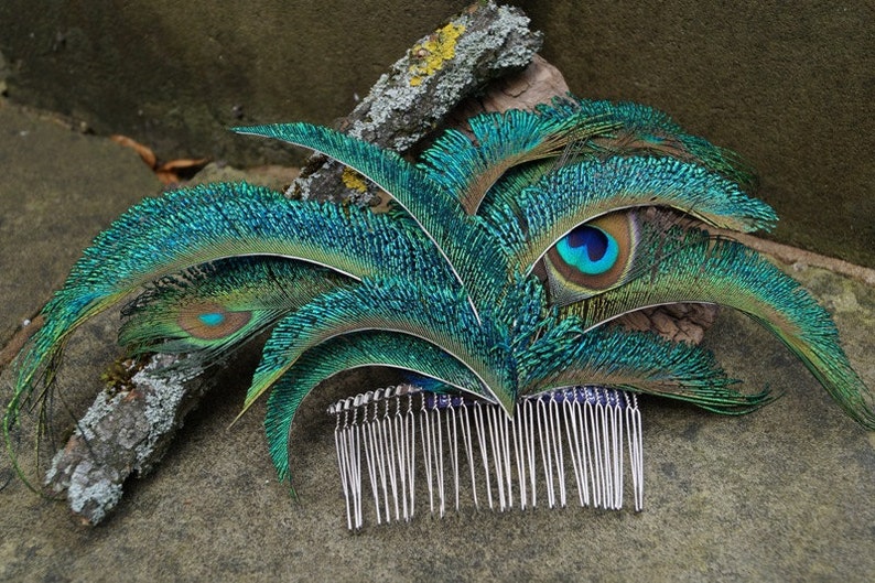 peacock eye wedding hair accessory bridal hair comb peacock feather cocktail fascinator Elegant peacock feather decorative hair comb