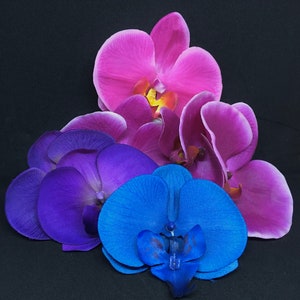 Silk orchid hair clip; bright blue tiki clip; blue tropical bridal accessory; rockabilly hair clip; tiki hair flower; silk flower clip