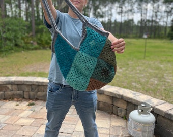 Brown and Blue Granny Square Bag