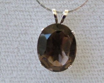 Smoky Quartz Pendant, 2.63 ct, 11x9mm, Sterling Silver Setting with Sterling Silver Chain, 16-in., SQ-02