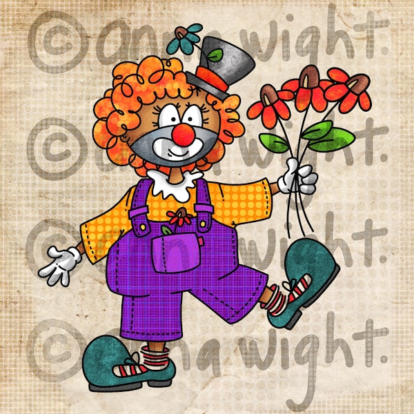 Gladly the Clown / Digital Stamp Image / Instant Download