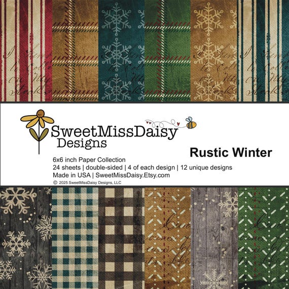 Rustic Winter 6x6 Paper Collection, 24 Double-sided Sheets, 12 Unique Designs, 80lb Cardstock