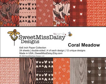Coral Meadow 6x6 Paper Collection, 24 Double-sided Sheets, 12 Unique Designs, 80lb Cardstock