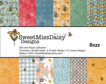 Bzzz 6x6 Paper Collection, 24 Double-sided Sheets, 12 Unique Designs, 80lb Cardstock