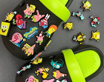 Encanto del zapato del cocodrilo del calamar de la esponja de dibujos animados, divertido Bob Esponja Beechburg Croc Jibbitz para el regalo del encanto de Boggbag