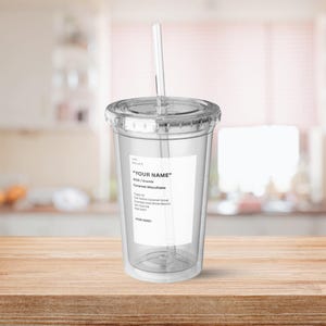 Tazza in acrilico personalizzata / Etichetta personalizzata ispirata a Starbucks / Bicchiere riutilizzabile a doppia parete da 16 once con cannuccia e coperchio / Tazza per bevande ecologica