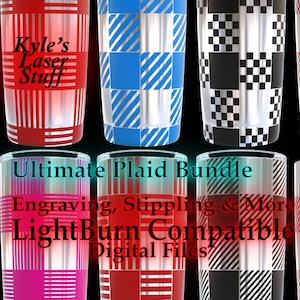 Puede incluir: Un conjunto de 10 archivos digitales para crear patrones de cuadros. Los archivos son compatibles con el software LightBurn y se pueden utilizar para grabar, puntear y otras técnicas de corte por láser. Los patrones incluyen una variedad de colores y estilos, como rojo, azul, negro y blanco.