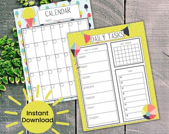 Summer Monthly Calendar Printable, Summer To Do List, Summer Daily Tasks