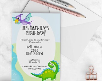 Dinosaur Invite - customizable, Birthday Invitation, baby shower invite, Dinosaur Birthday