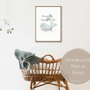 Inspirational Watercolor Whale Art, Watercolor Nursery Printable, Nursery Wall Art