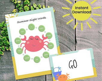 Summer Sight Words for kids, Summer Reading Goals, Sight Word Flash Cards