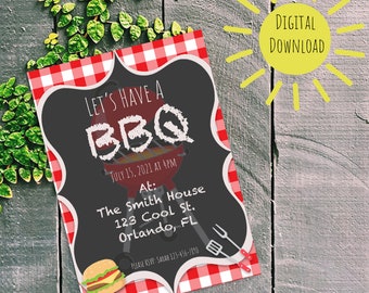 Summer Backyard Barbecue Invitation, Customizable BBQ Invitation