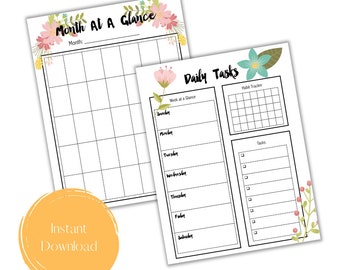 Floral Planner Template, Floral Daily Tasks, Monthly Calendar