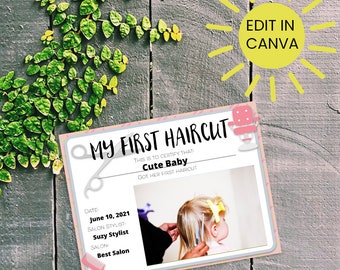 Pink First Haircut Certificate in Canva, Hair Salon Certificate, First Hair Cut Certificate