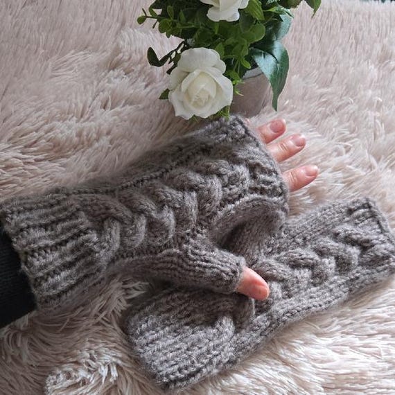 Brand New Cozy Cable Handknit Fingerless Gloves Mink Color #1 - Etsy