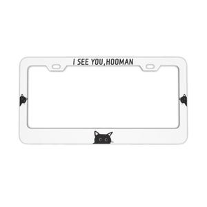 Cute Peeking Cat Metal License Plate Frame - Fun Car Decor - Cat Lover Gifts - Personalize Your Ride - Unique Pet-Themed Decoration