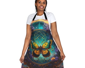 Butterfly Lavender Apron, 5-Color Straps (AOP)