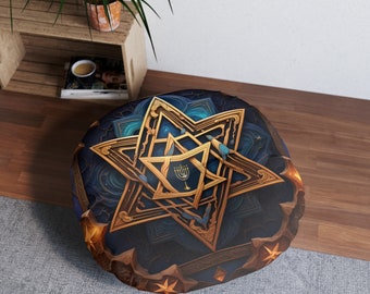 Star Of David Tufted Floor Pillow, Round