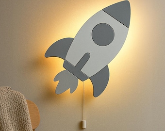 Kinder-Raketennachtlampe - LED-Wandleuchte für Baby- und Kinderzimmer - Space Decor-Lampe für Jungen Schlafzimmer oder Spielzimmer-Mockup