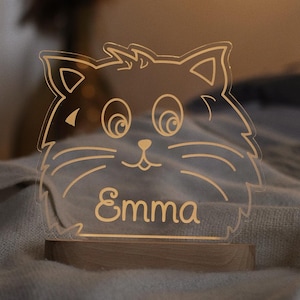 Personalized Cat Night Light with Name – Cute LED Lamp for Kids, Animal Nursery Light for Girls, Children&#39;s Night Light