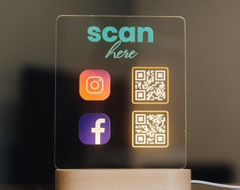 Night light QR Code Business Instagram Facebook, Display Plaque, Custom Business Payment Sign, QR Code Sign, Social Media Sign, RGB Light