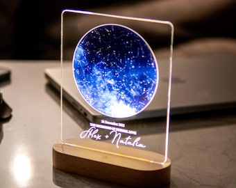 Mapa estelar personalizado por fecha en luz nocturna, lámpara con mapa de constelaciones, regalo de aniversario, mapa estelar de regalo, mapa estelar, regalo para parejas