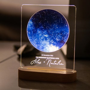 Veilleuse carte des étoiles personnalisée - Lampe constellation personnalisée avec date et noms, panneau LED acrylique pour un anniversaire ou un cadeau de mariage