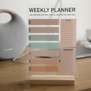 Acryl weekplanner, gepersonaliseerd droog uitwisbaar bord, verticale droog uitwisbare weekkalender voor thuis of op kantoor, weekplanner voor familie