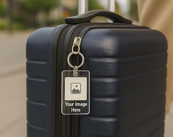 Personalized Photo Luggage Tag - Custom Picture Keyring - Unique Travel Gift - Any Photo and Text Keychain