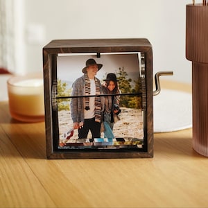 Flip Book Frame Romantic Couple, Handcrafted Rotating Photo Frame for 20 Pictures, Personalized Love Gift for Him or Her, Unique Photo Gift