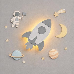 Lampe de nuit fusée pour enfants - Applique murale LED pour chambre d'enfant et de bébé - Lampe décorative pour chambre de garçon ou salle de jeux