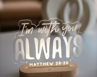 Religious Confirmation Gift | Christian Home Decor Lamp | Bible Verse Night Light | Matthew 28:20