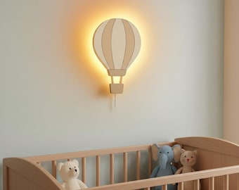 Personalized Hot Air Balloon Night Light for Nursery, Custom Name Wooden Wall Lamp, Kids Bedroom Decor, Toddler Room Lighting