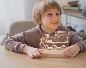 Personalized Train Night Light for Kids, Custom Name Nursery Lamp, Toddler Boy Room Decor, Newborn Baby Gift
