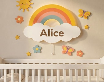 Personalized Rainbow Night Light Nursery Wall Decor for Girls, Custom Name Wood Lamp, Rainbow Baby Shower Gift, Toddler Room Decor Kids Lamp