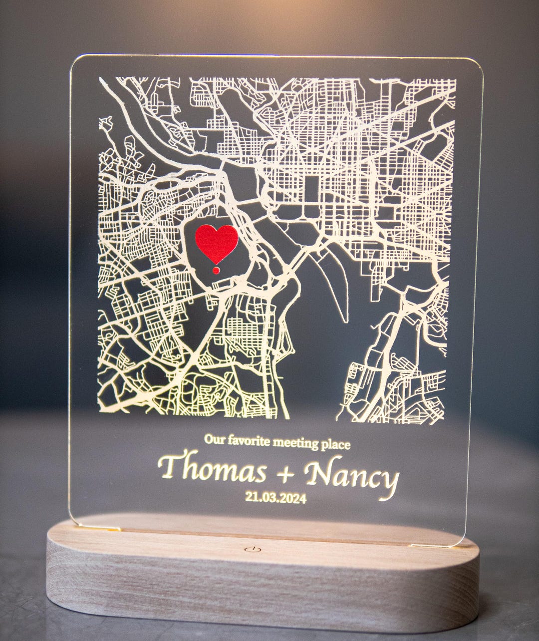Personalized Our First Date Map Night Light, All Began Map, Map RGB ...