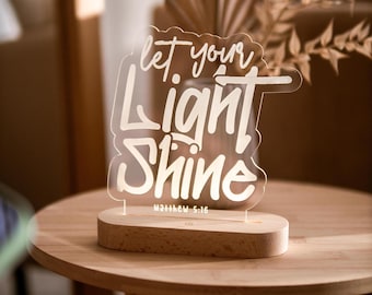 Personalized Christian Night Light | Religious Gift for Baptism, Easter | Catholic Faith Decor | "Let Your Light Shine" Sign